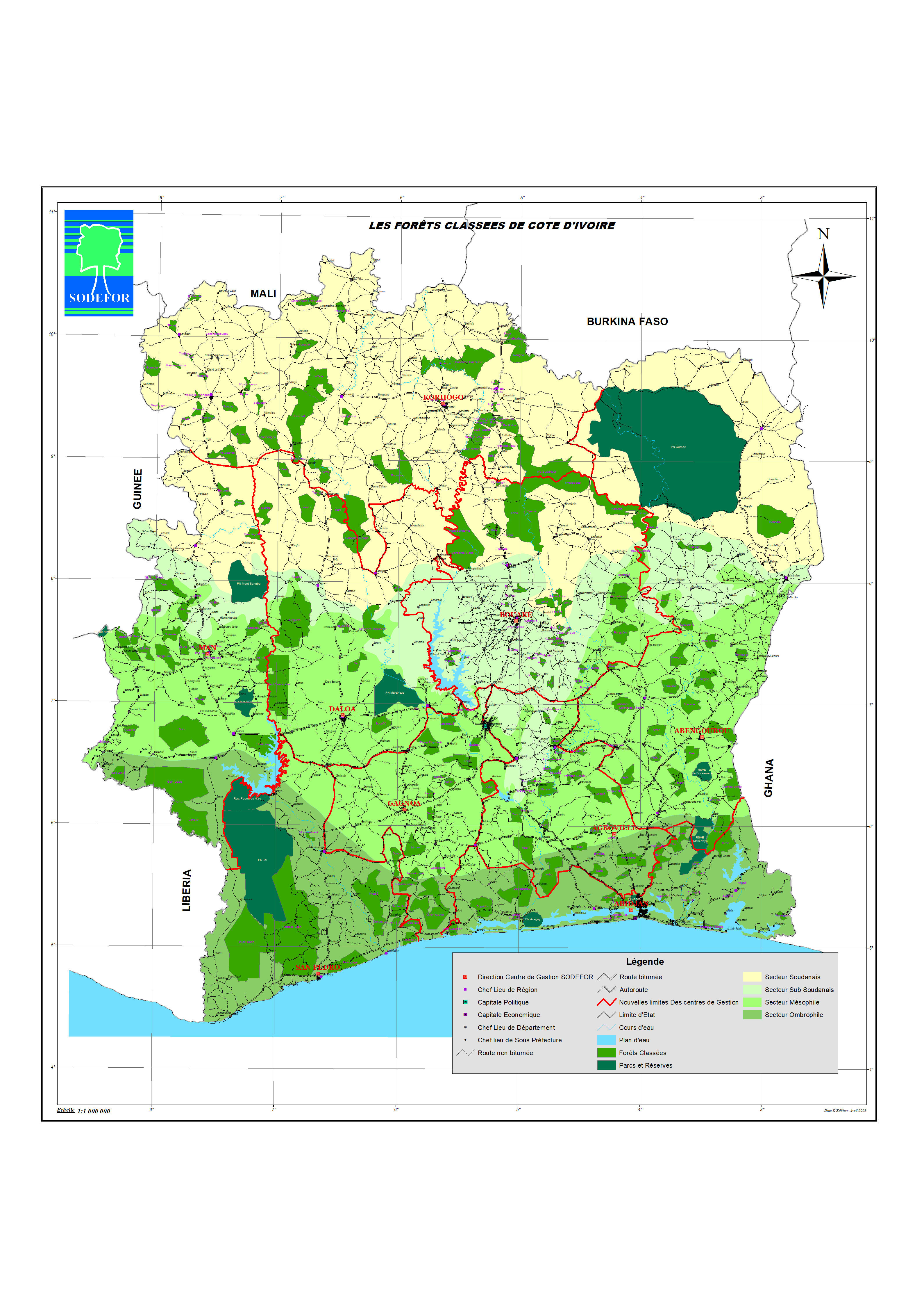 Carte des forêts classées de Côte d'Ivoire